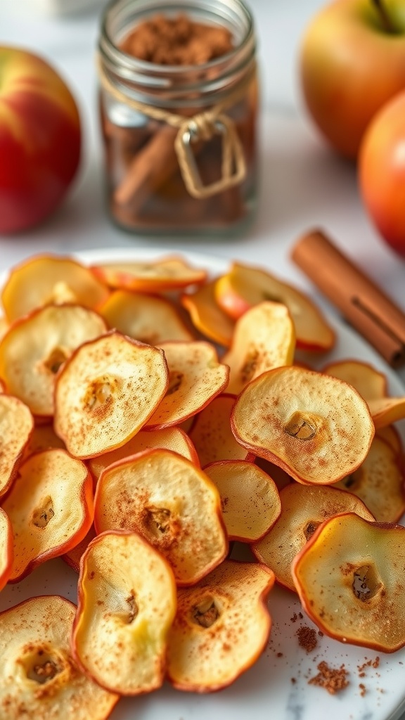 Delicious air-fried apple slices sprinkled with cinnamon