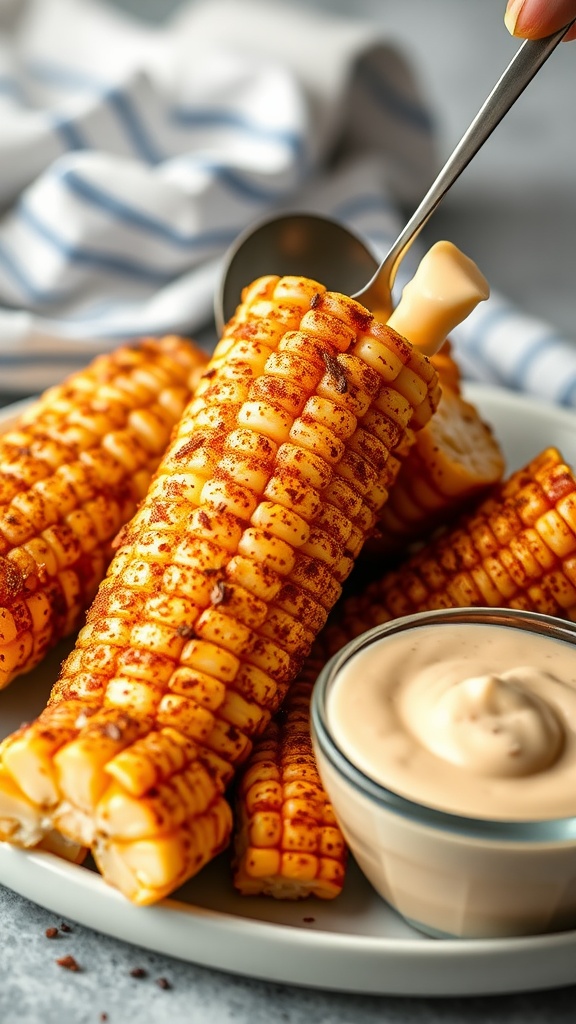 Air fried corn ribs served with butter and seasoning