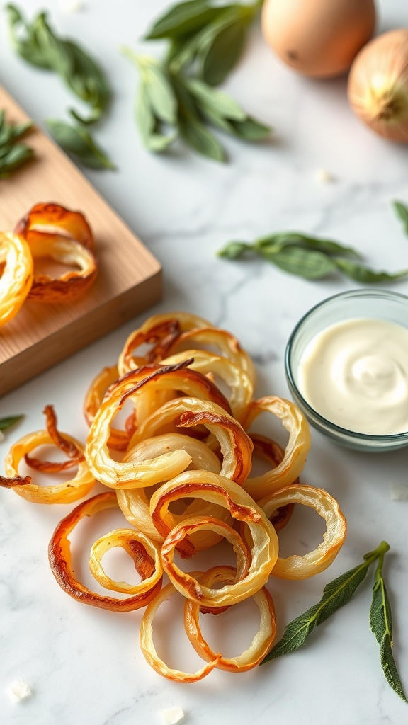 Crispy onion petals served with a dipping sauce