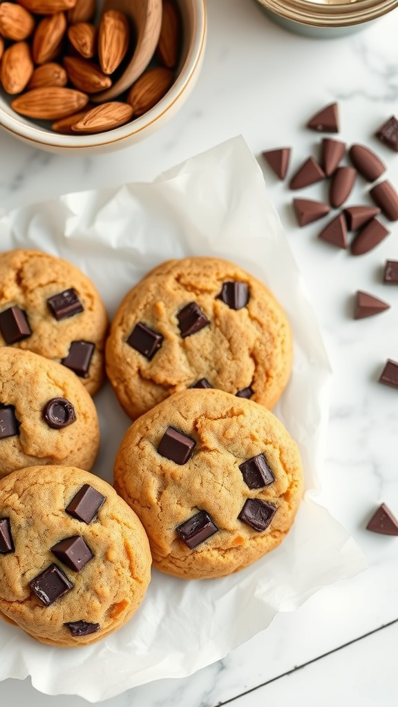 Freshly baked almond butter chocolate chunk cookies