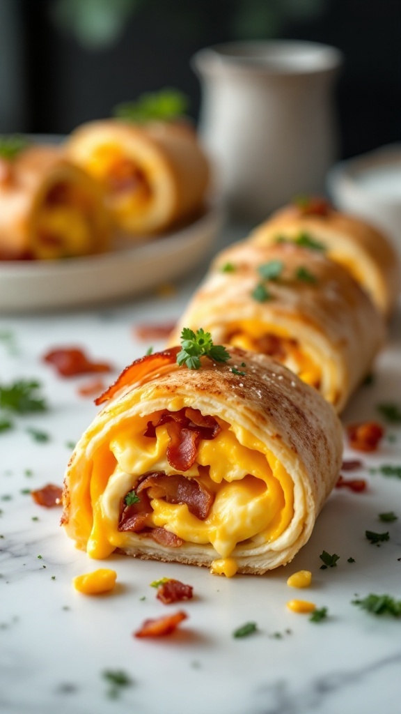 Breakfast pinwheels with eggs and bacon