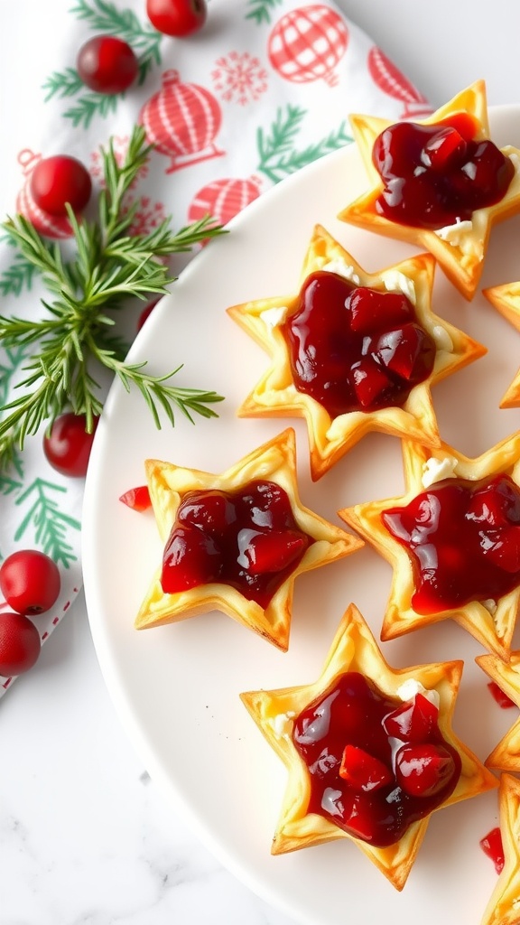 Brie and cranberry puff pastry stars on a plate