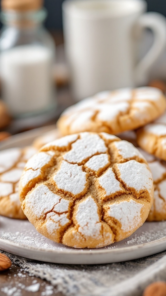Chocolate Almond Butter Crinkle Cookies on a marble surface.