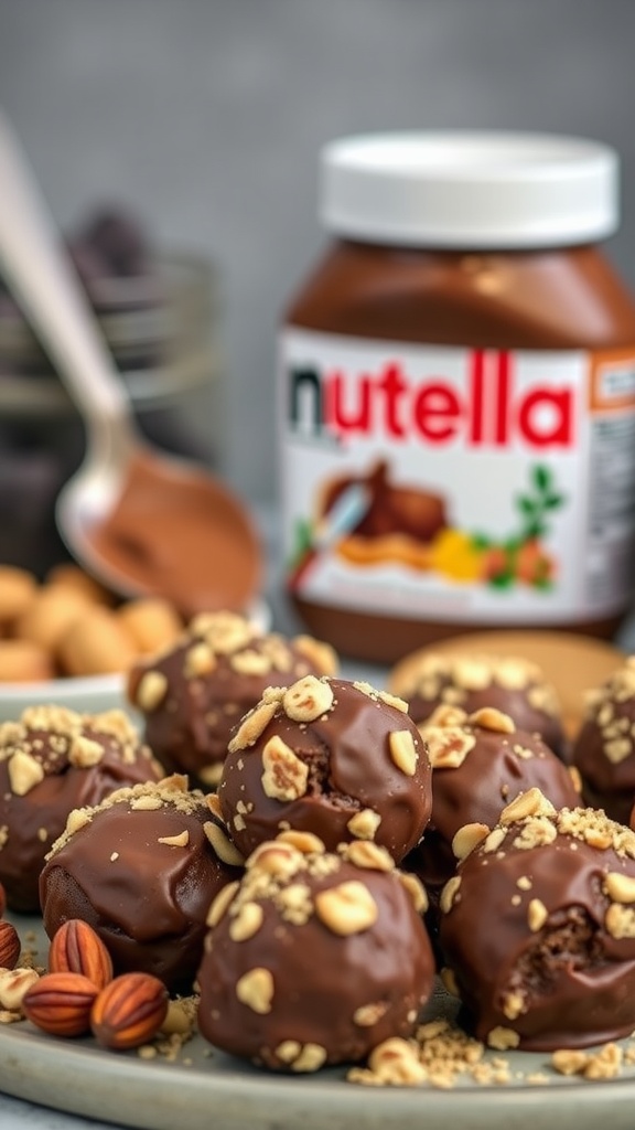 Chocolate Hazelnut Protein Balls on a plate.