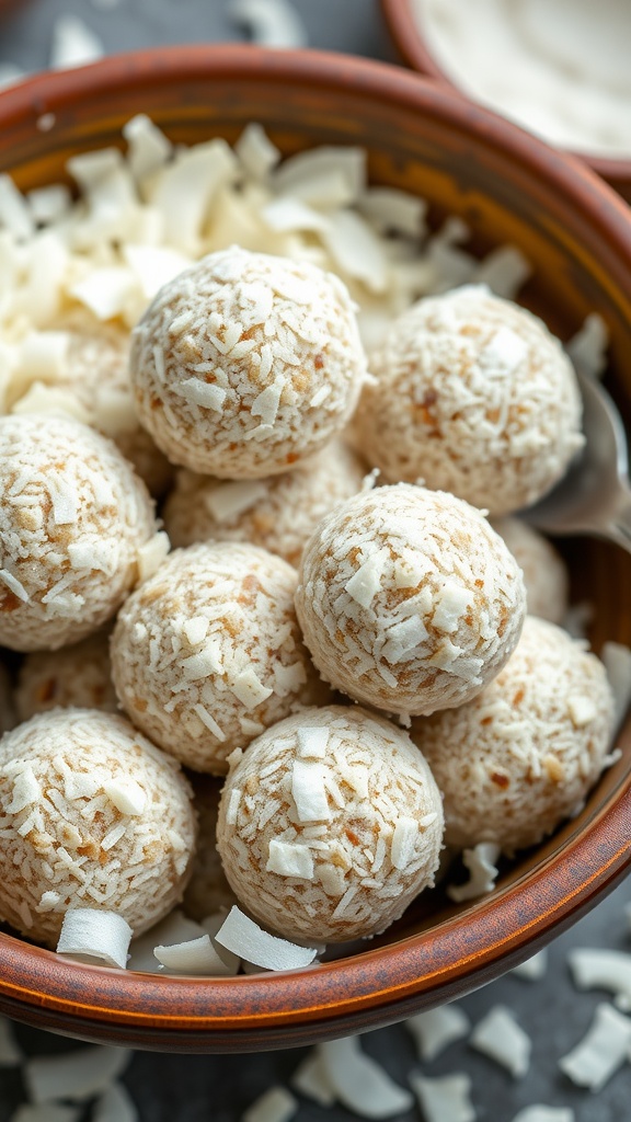 Delicious coconut vanilla protein balls ready to be enjoyed.