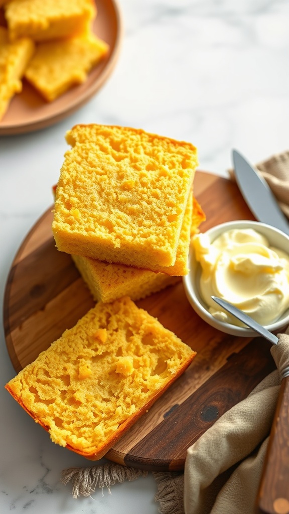 Delicious cornbread slices served with whipped butter