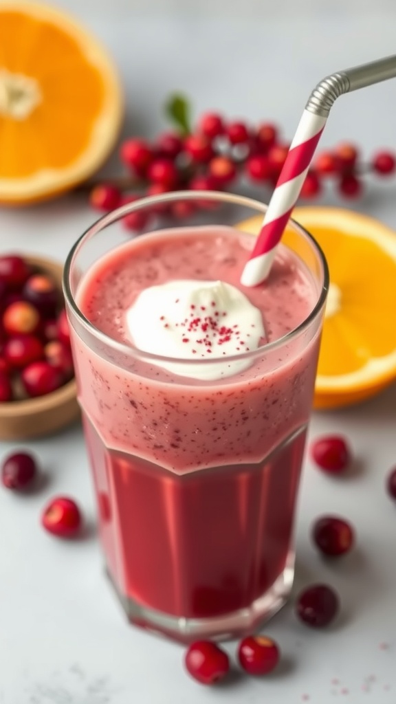 Cranberry Orange Smoothie with a straw