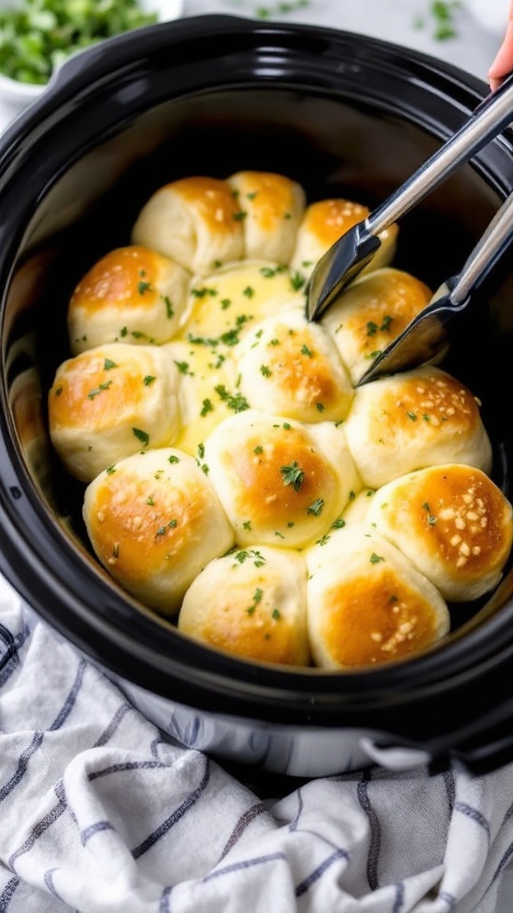 Delicious garlic herb rolls cooked in a crockpot