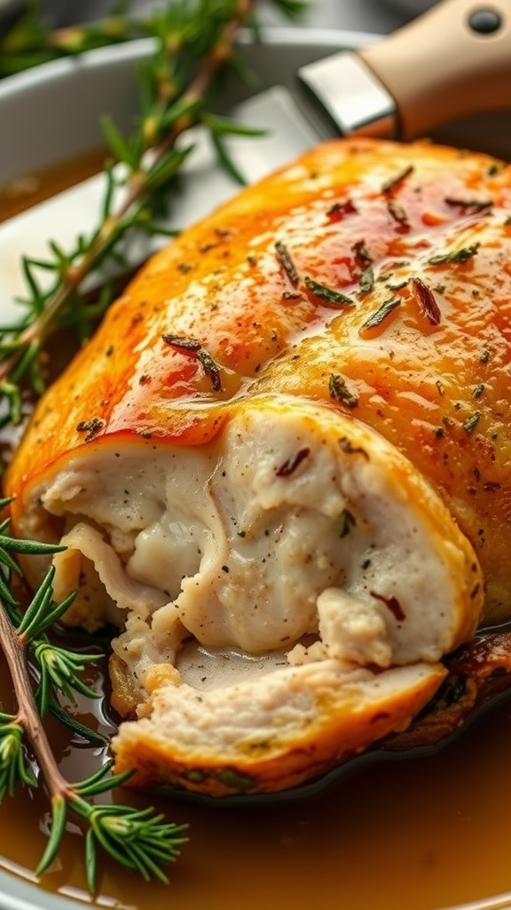 Crockpot turkey breast with gravy and herbs