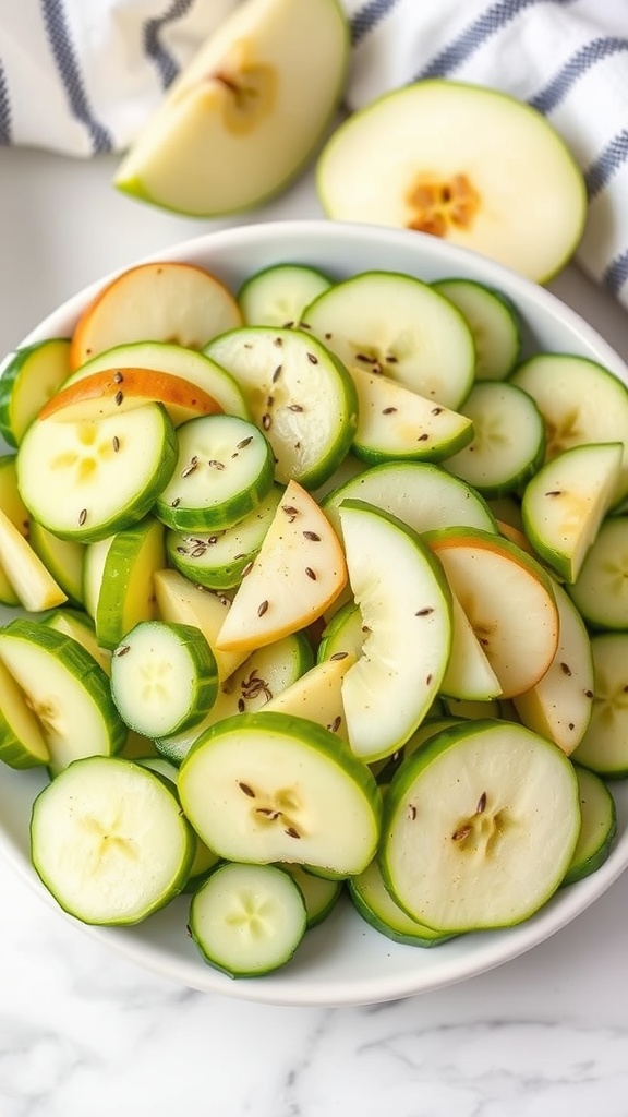 A fresh cucumber apple slaw in a bowl.