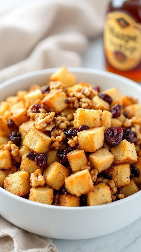 Maple Walnut Stuffing with crispy bread, walnuts, and cranberries