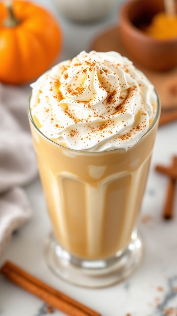 Pumpkin Pie Milkshake topped with whipped cream and cinnamon