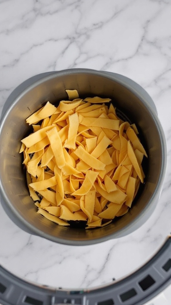 Crispy wonton strips ready to be used in a taco bowl