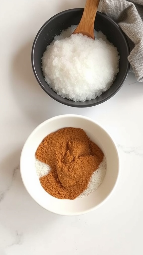 Image showing bowls of white sugar and cinnamon for mixing cinnamon sugar.