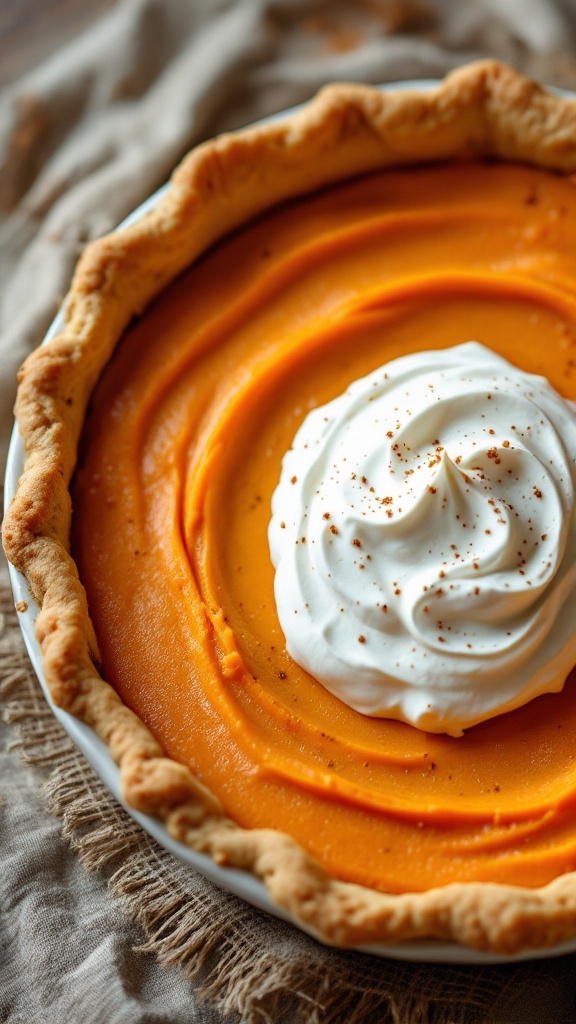 A delicious sweet potato pie with a golden crust and topped with spices.