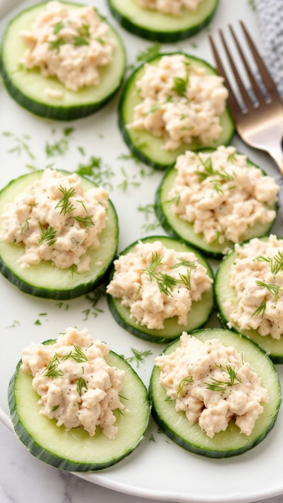 Tuna salad served on cucumber slices