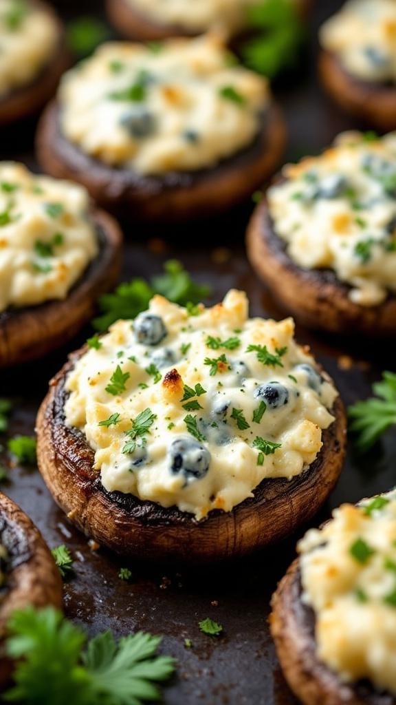Delicious blue cheese stuffed mushrooms topped with parsley