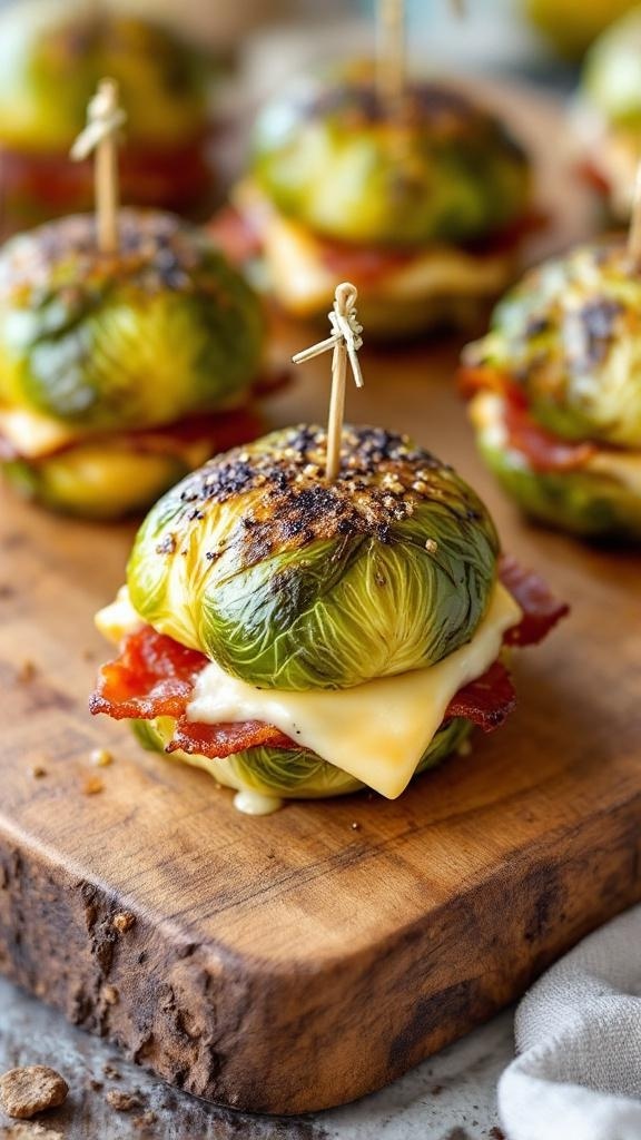 Brussels Sprouts Sliders on a wooden board