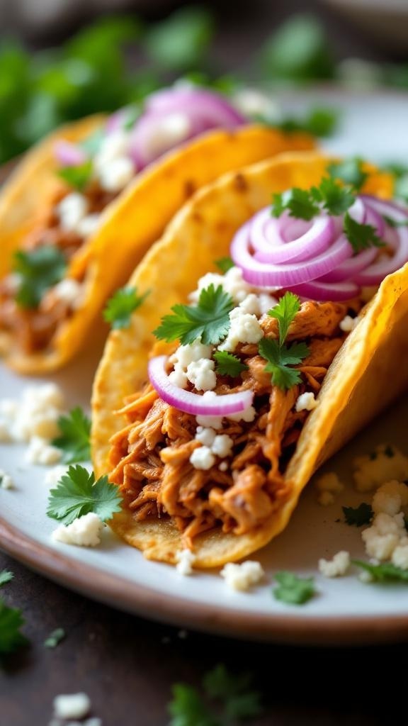 Crispy Chicken Tinga Tacos with toppings