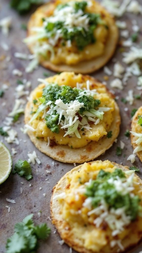 Crispy potato tacos topped with cheese and cilantro