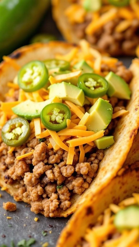 Crispy turkey tacos with toppings