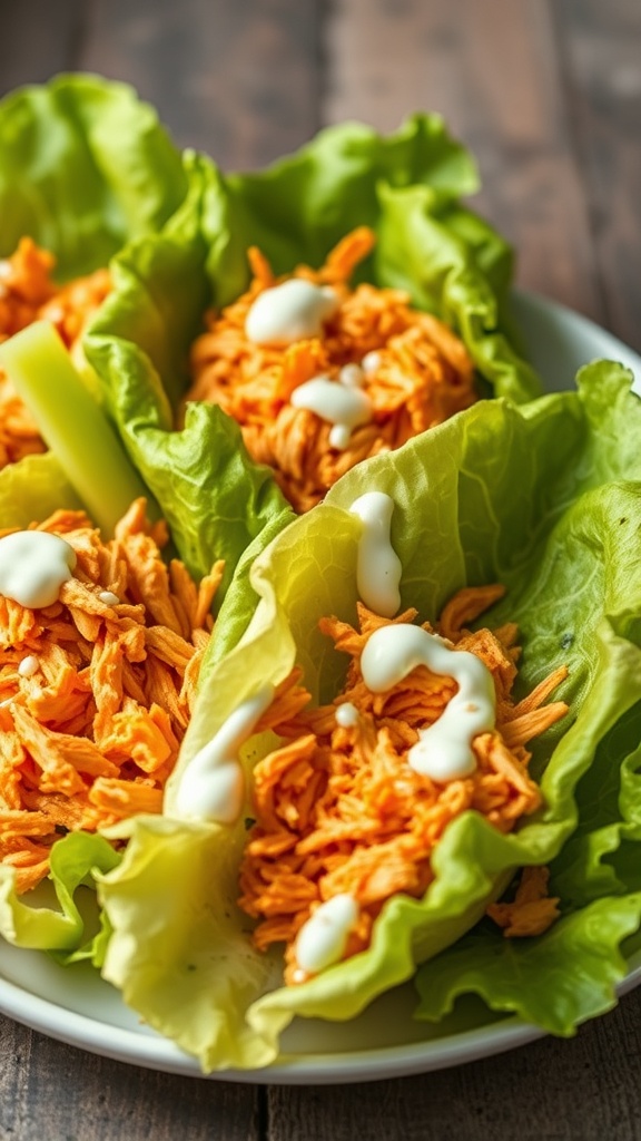 Crockpot Buffalo Chicken Lettuce Wraps served on a plate