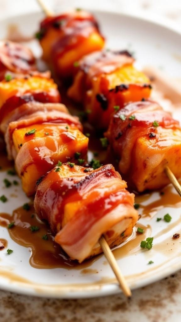 Maple Glazed Bacon-Wrapped Butternut Bites on a plate