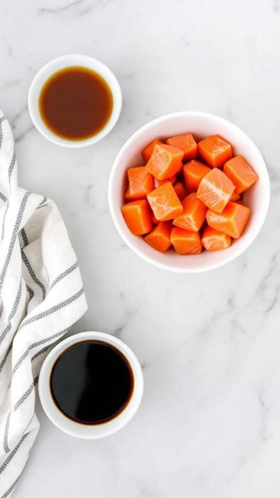 Ingredients for maple syrup glazed salmon bites