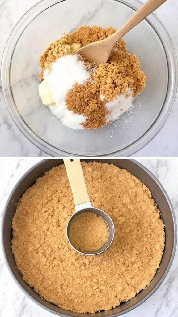 Ingredients and preparation for graham cracker crust for cheesecake