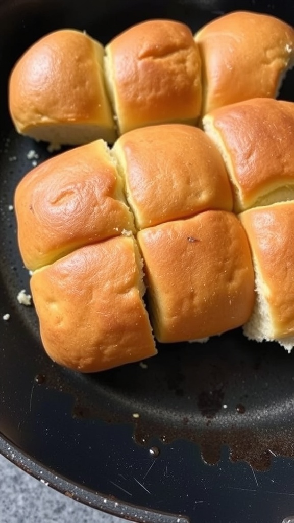 Toasted slider buns in a skillet