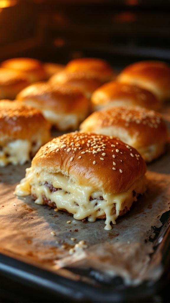 Baked barbecue sloppy joes with melted cheese on slider buns