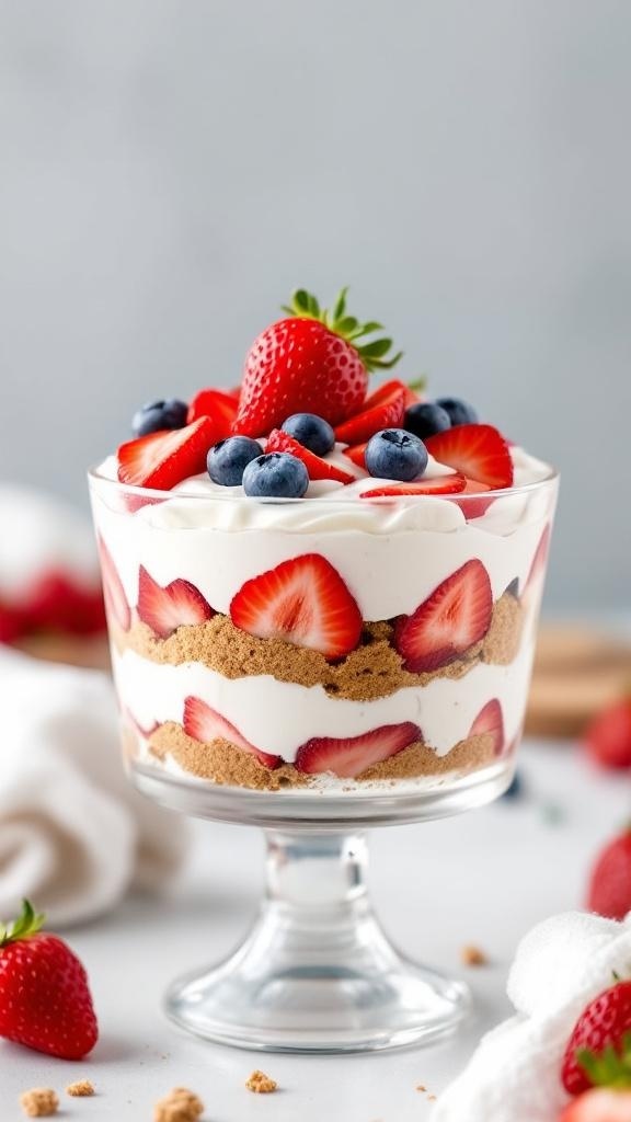 A delicious Strawberry Icebox Cake layered with strawberries, whipped cream, and graham crackers.