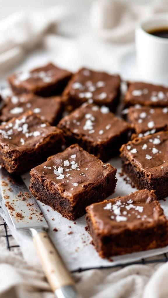 Delicious fudgy sweet potato brownies topped with sea salt.