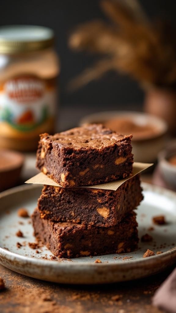 Delicious paleo sweet potato brownies stacked on a plate