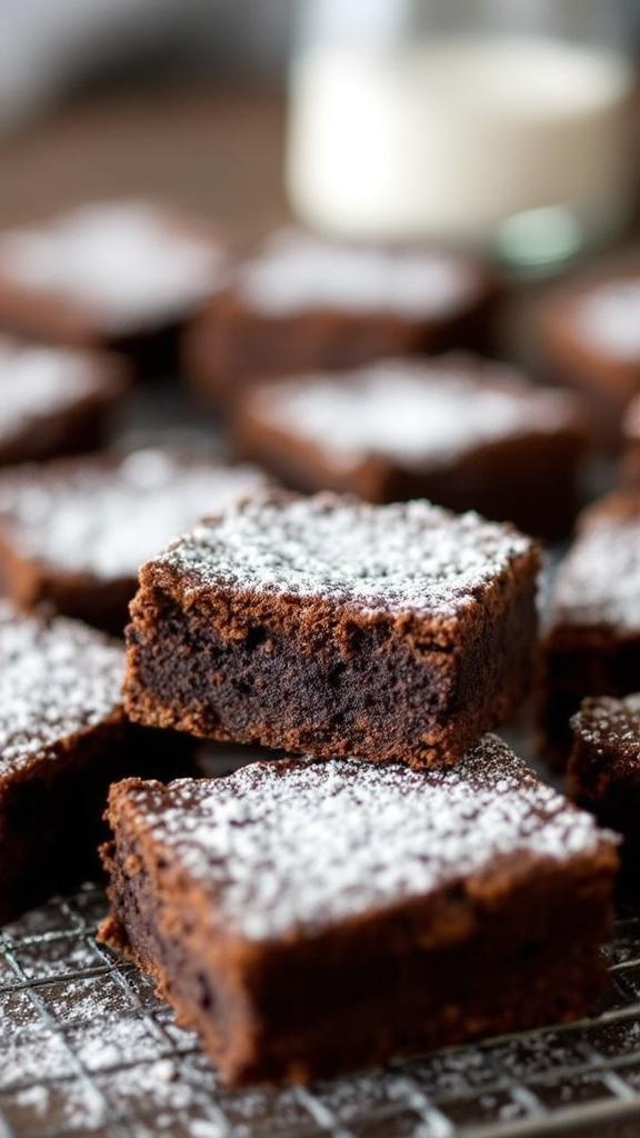 Delicious gluten-free sweet potato brownies dusted with powdered sugar.