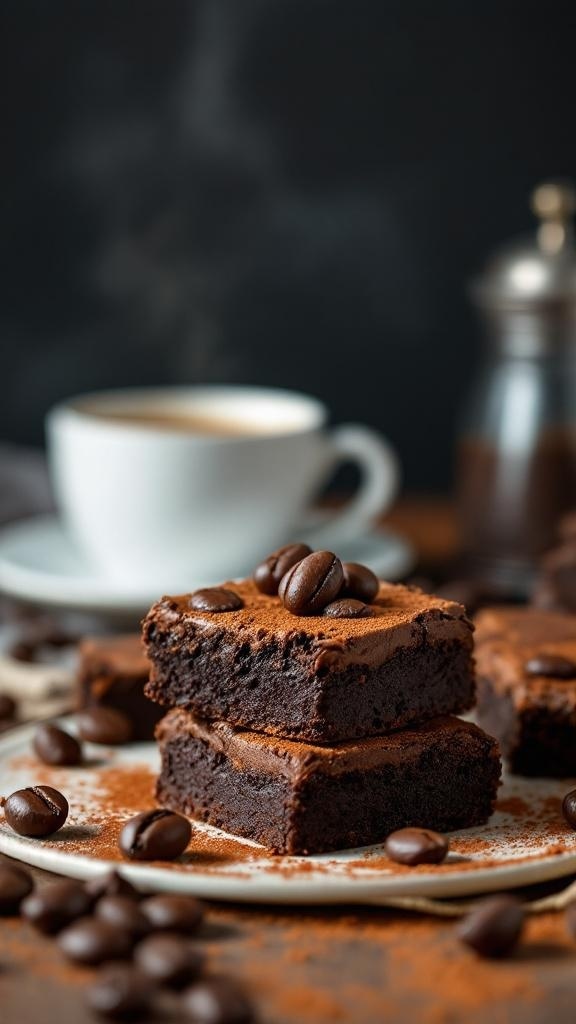 Delicious sweet potato and espresso brownies topped with coffee beans