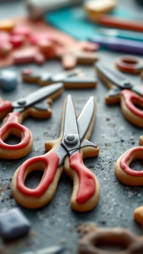 Scissors-shaped cookies decorated with icing