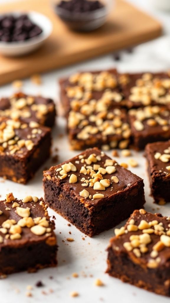 Delicious sweet potato and black bean brownies topped with nuts